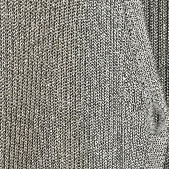 90s Vintage Gap Silver Metallic V Neck Button Up Ribbed Knit Cardigan Size M - Picture 4 of 14